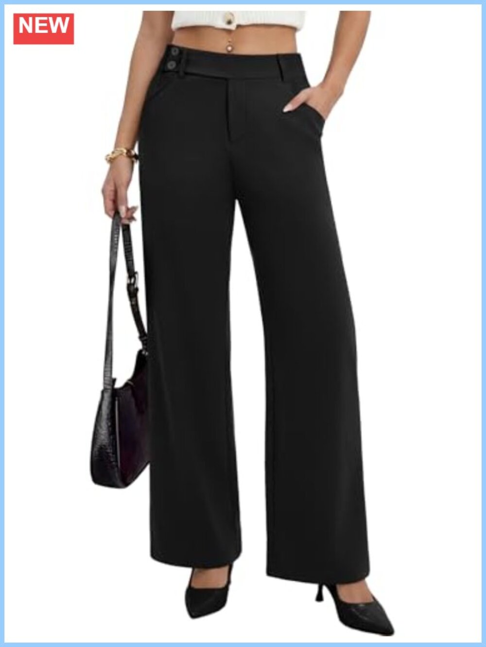 Women's Wide Leg Work Pants High Stretch Pull On Palazzo Slacks with Pockets